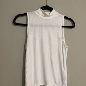 American Eagle Outfitters Soft & Sexy White Ribbed Tank Top with Mock Neck